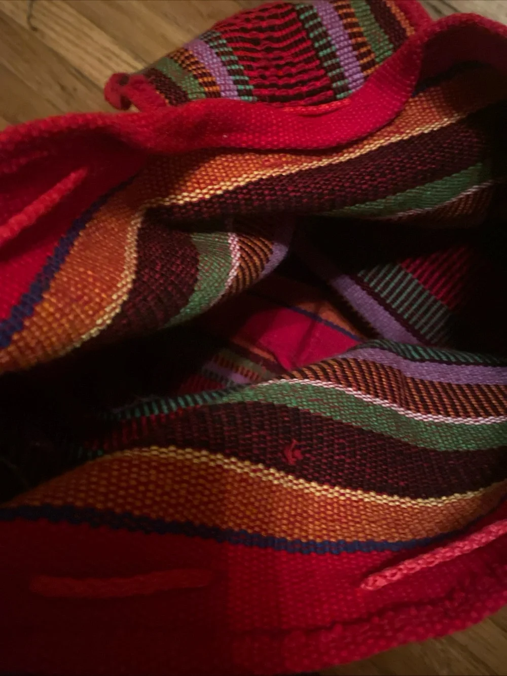 Handwoven Red Striped Women's Backpack Boho Hippie Bag